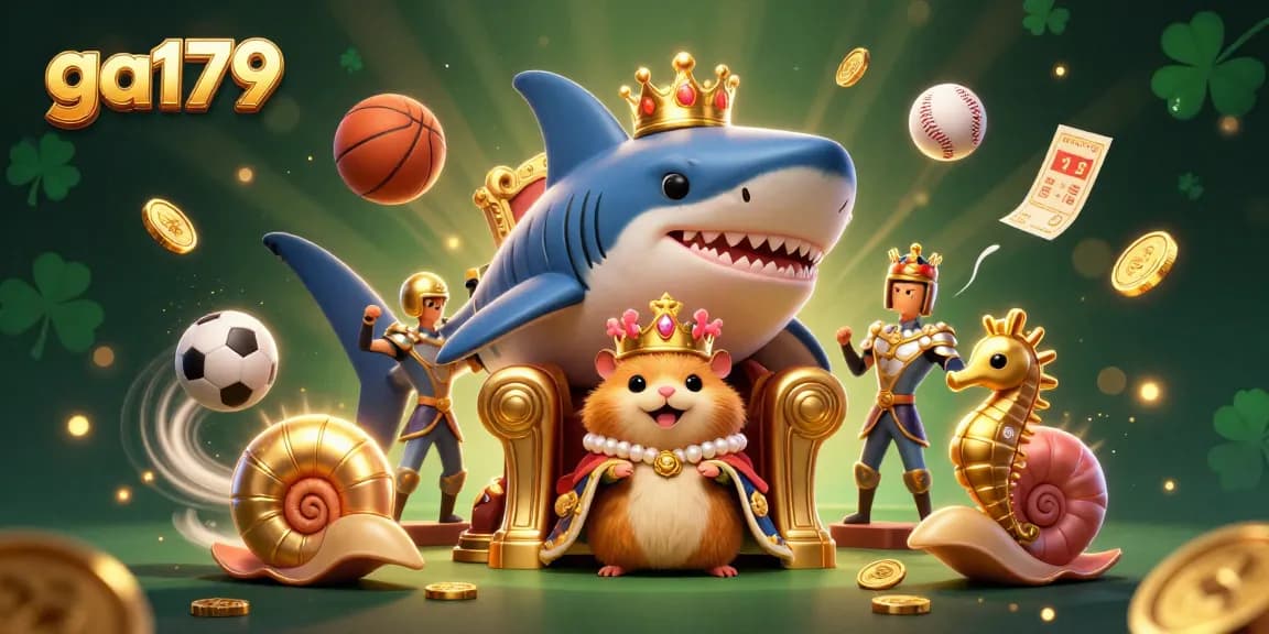 Experience thrilling gaming opportunities with ga179, featuring a tiny golden hamster king amidst vibrant casino elements.