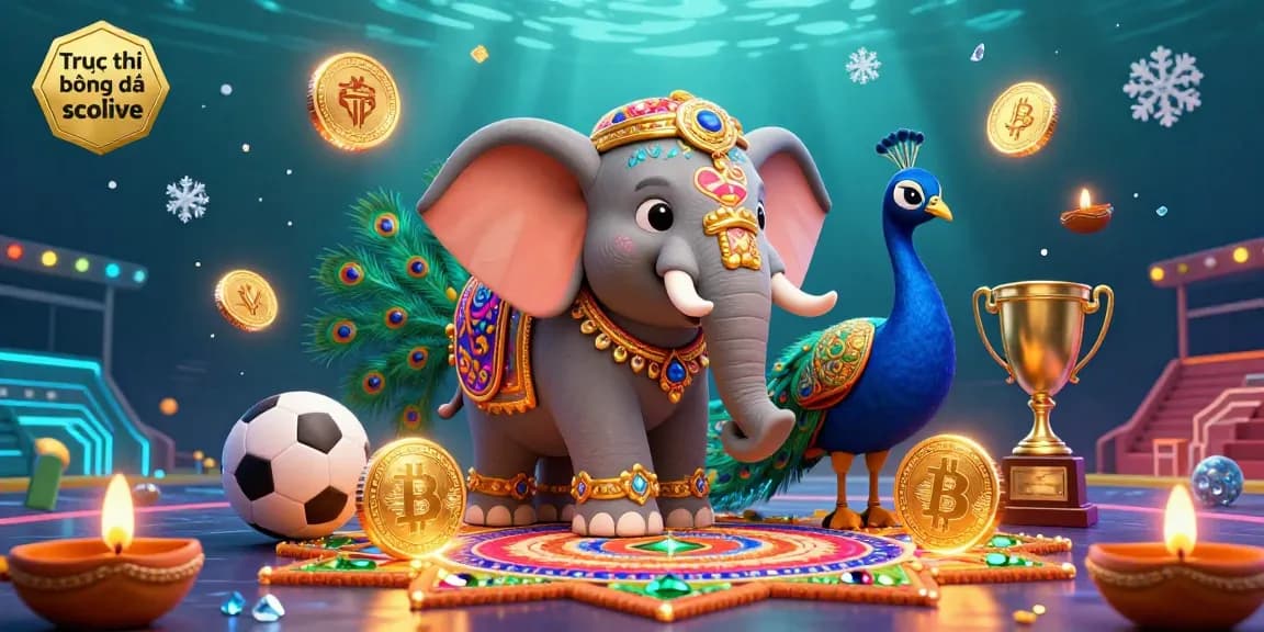 Experience Trực tiếp bóng đá socolive with a vibrant sports betting scene featuring 3D elephant and cryptocurrency elements.