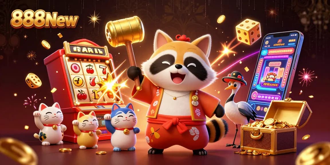 Spin and win at 888New with vibrant gaming elements and cheerful lucky characters!