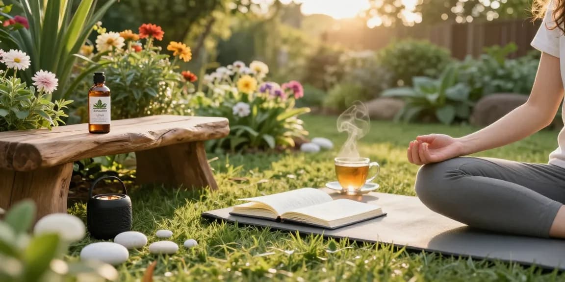 Ministry of Cannabis CBD oil by a peaceful meditating person in a garden, embodying natural wellness.