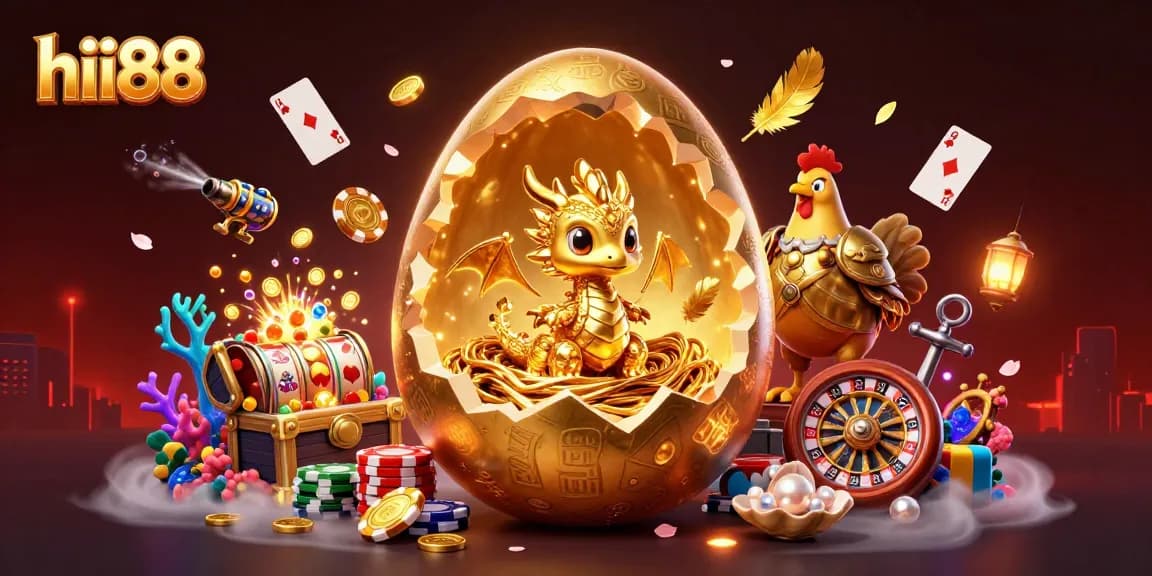 Experience thrilling gaming with hii88, featuring a golden dragon and poker chips in a vibrant casino scene.
