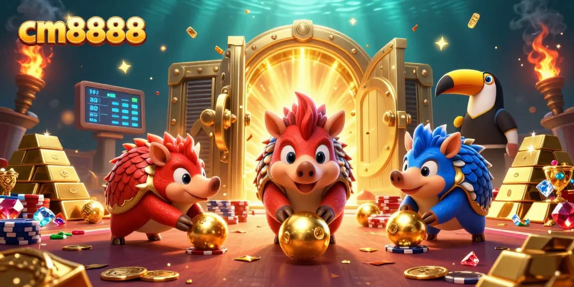 Experience thrilling gambling action with cm8888 as rival pangolins compete amidst golden treasures.