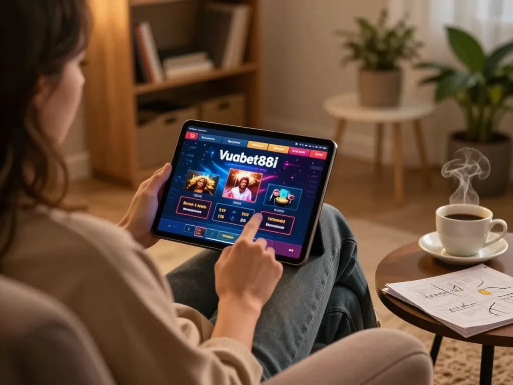 User enjoying a strategic gaming session on Vuabet88i's platform with a tablet interface.