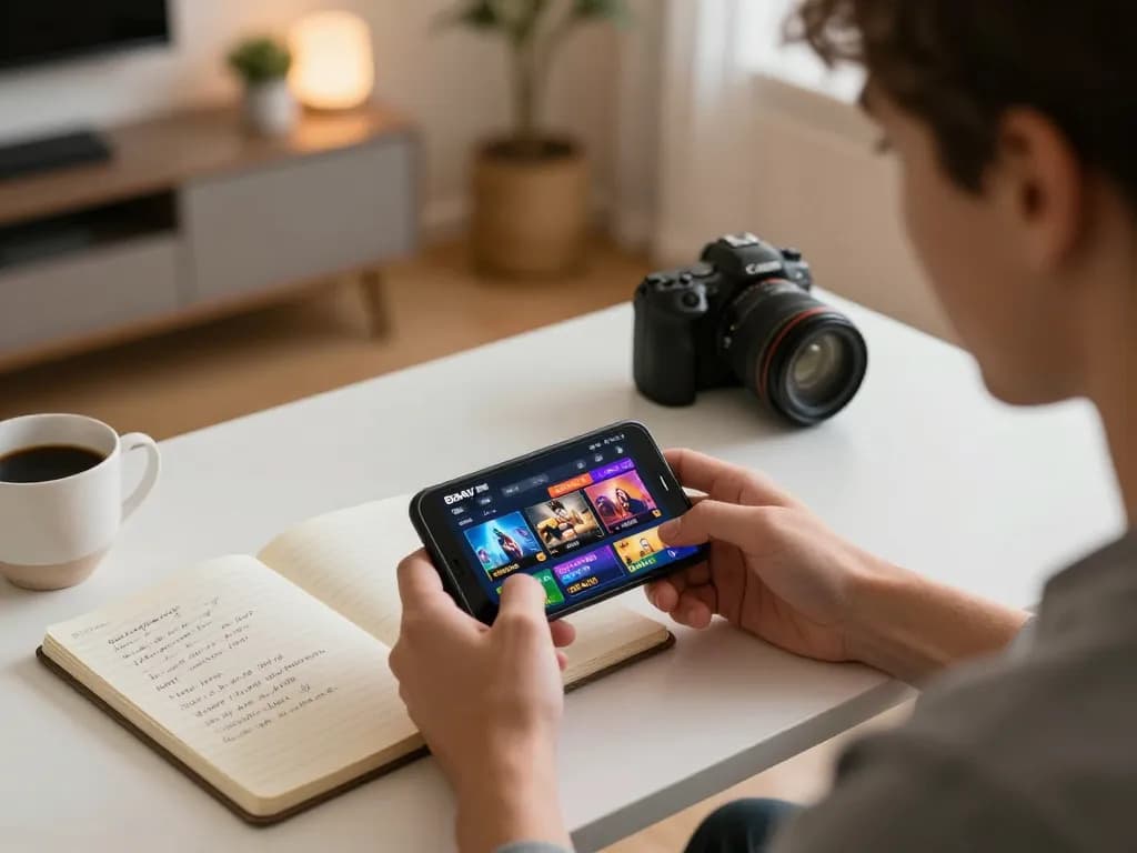 Player exploring 8day mobile app for exciting online casino gaming experience at home