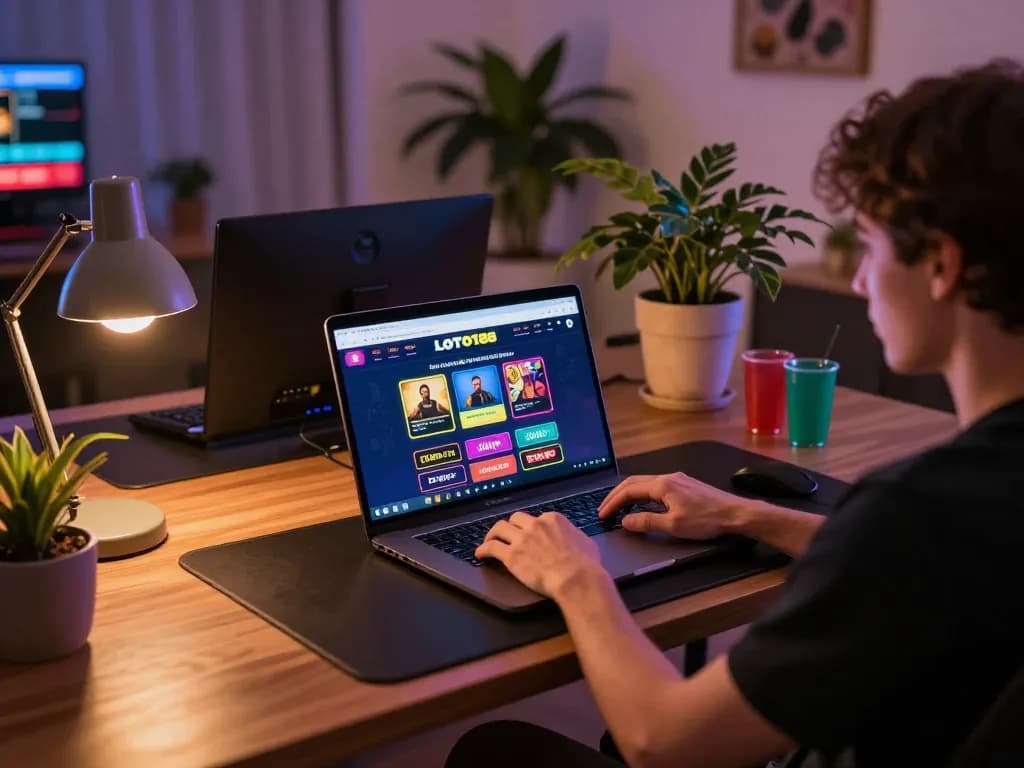 LOTO188 player engaging with online casino interface showcasing strategic gameplay at home