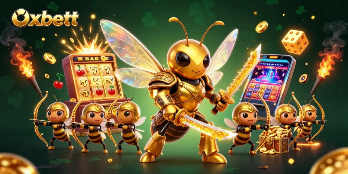 Experience the thrill of oxbett with a vibrant 3D illustration of a samurai hornet amidst casino games.