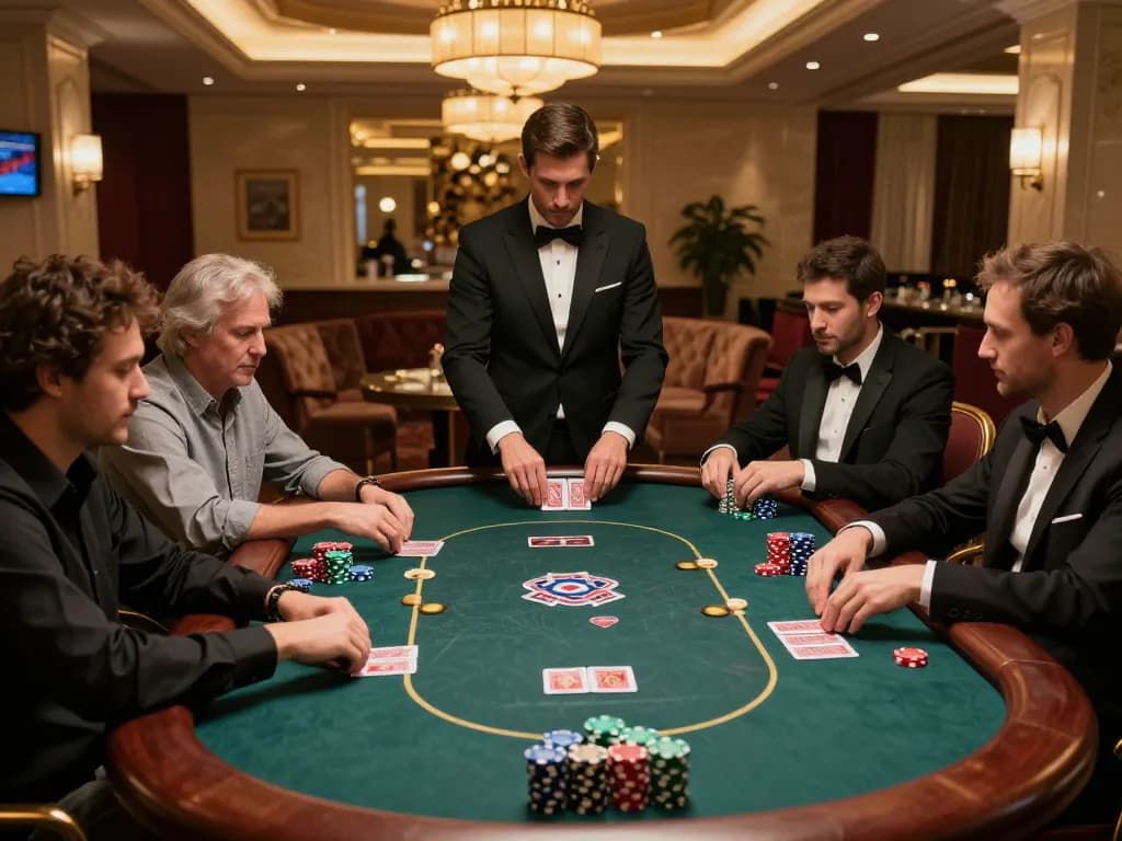 Enjoying high-stakes action at Jun88 phiên bản 1 poker table in an upscale casino environment.