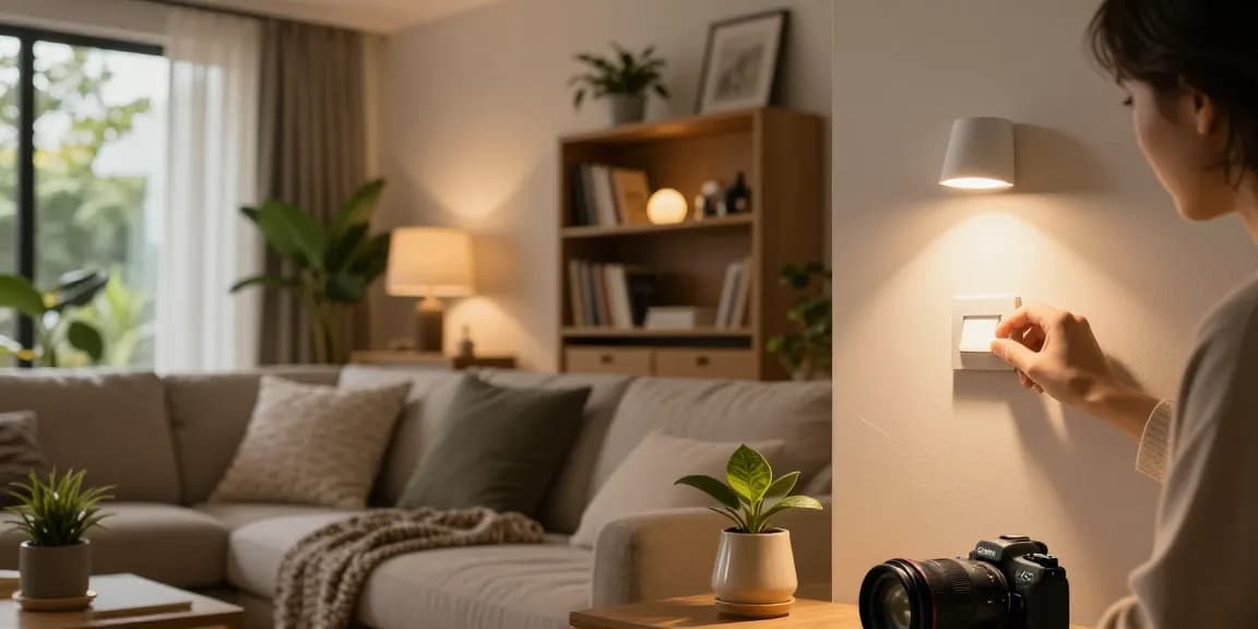 Iluminare elegantă cu spoturi LED în living, creând o atmosferă primitoare.