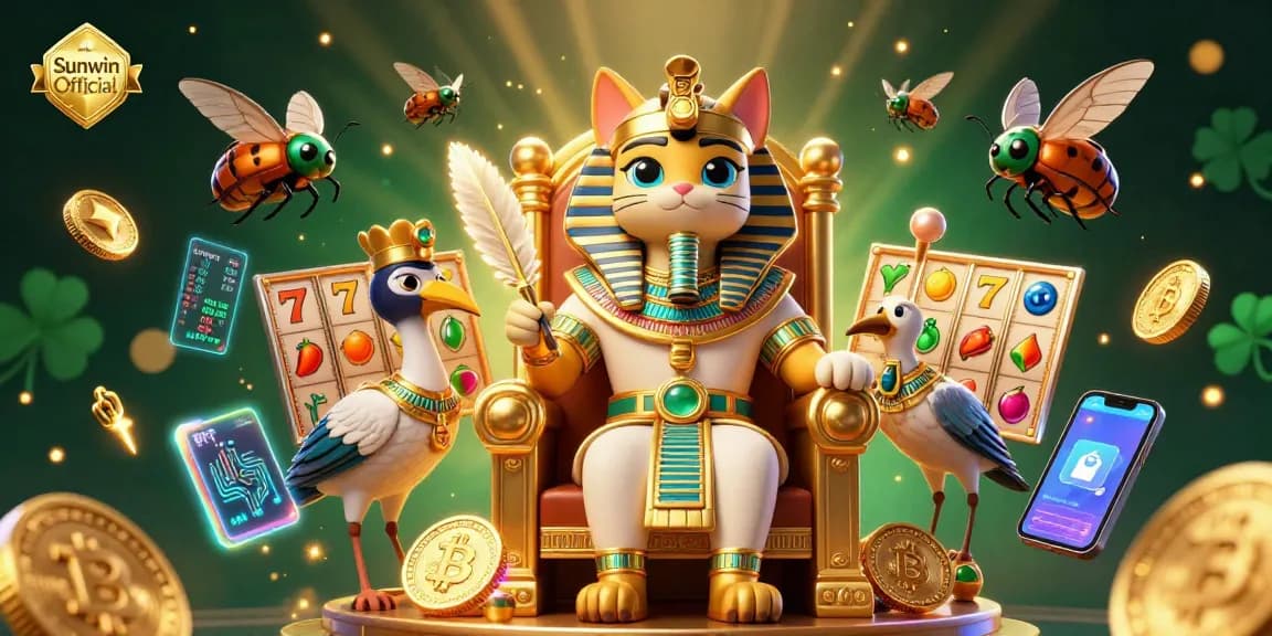 Engage in thrilling slots at Sunwin Official with vibrant characters and crypto elements.