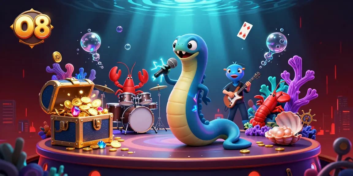 Experience the excitement of O8 with an electric eel DJ and a lively underwater casino stage.