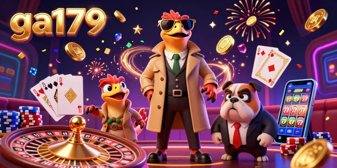 Experience ga179’s VIP casino scene with cartoon raptors and lively gambling elements.