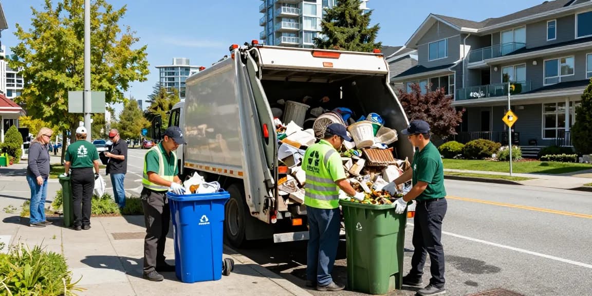 Vancouver Waste Removal professionals sorting recyclables from bins in an urban community cleanup.