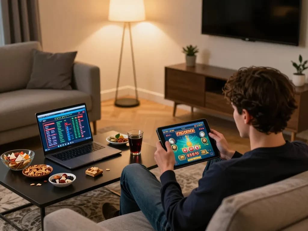 Player enjoying an online casino experience with co88 in a cozy home setting