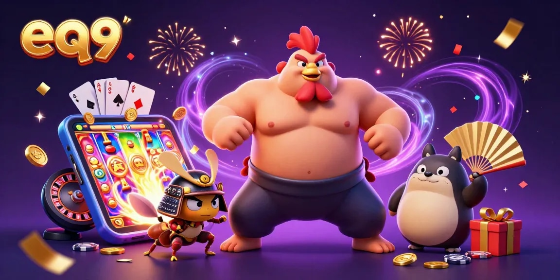 Experience thrilling gameplay at eq9 with colorful slots, golden coins, and dynamic characters!