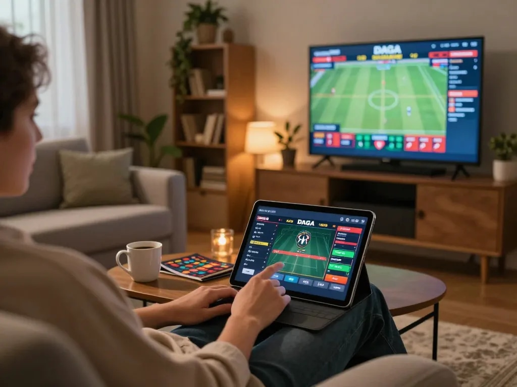 DAGAGO online betting scene featuring a user engaged in live gambling from home, demonstrating responsible gaming habits.