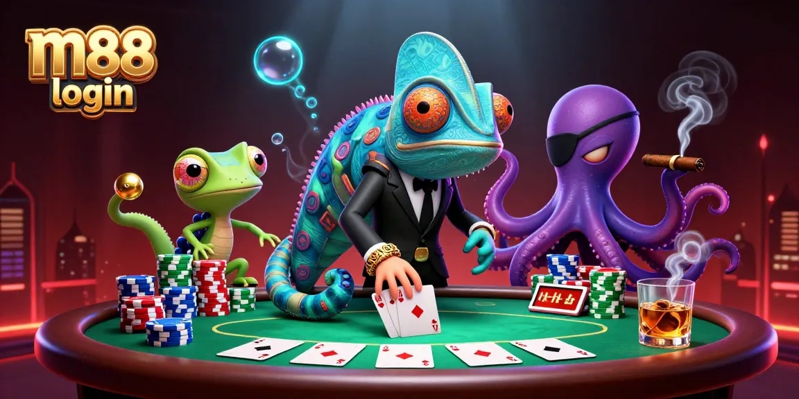 Experience the thrill of gambling with M88 login in this dynamic scene featuring characters and casino elements.