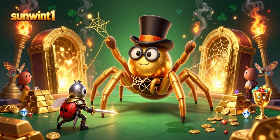 Engage with sunwint1 as a golden tarantula weaves luck into a vibrant casino scene.