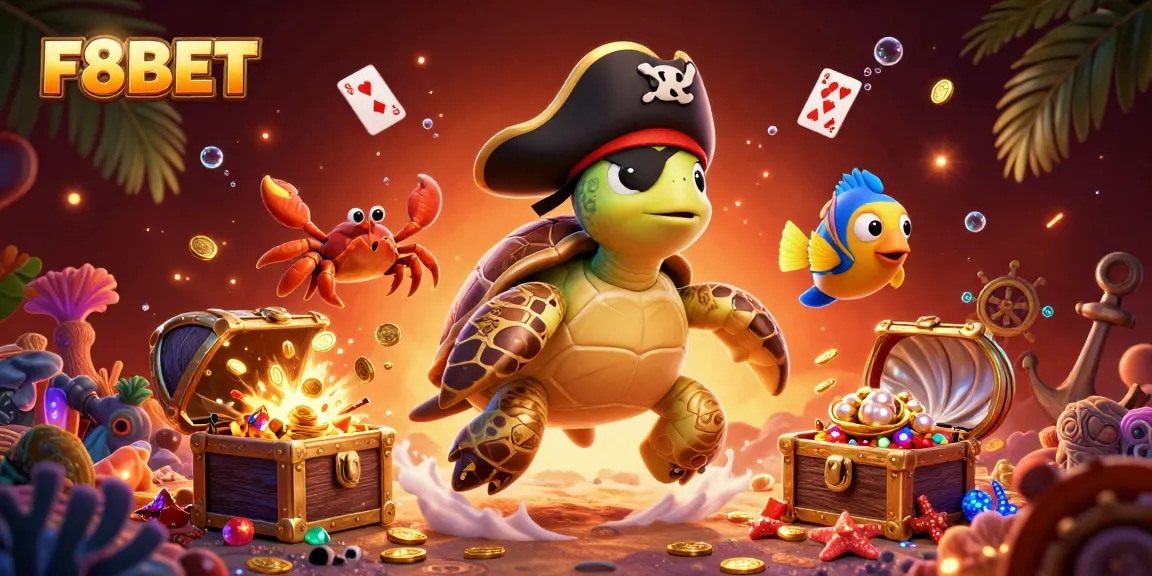 Engage with F8BET's thrilling underwater casino adventure featuring colorful game elements and treasure.