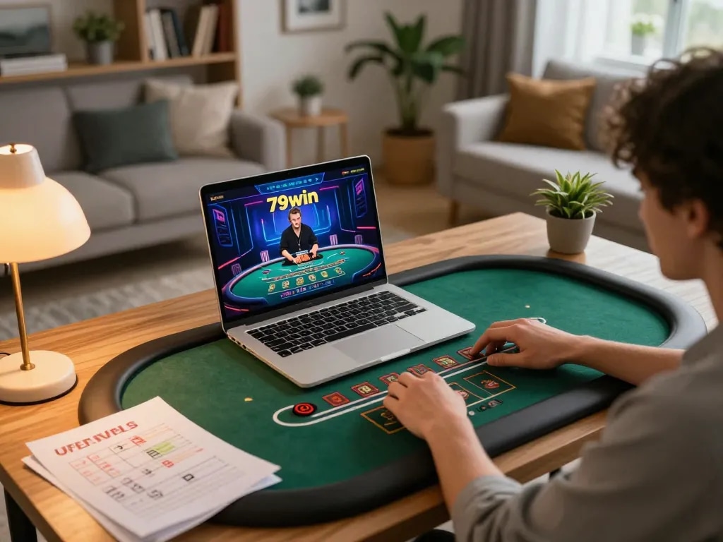 Experience online blackjack gameplay with 79win at home in a cozy setting