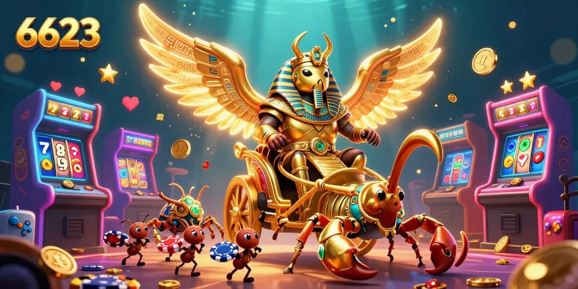 Experience thrilling adventures at 6623 casino with golden scarab and gaming excitement.