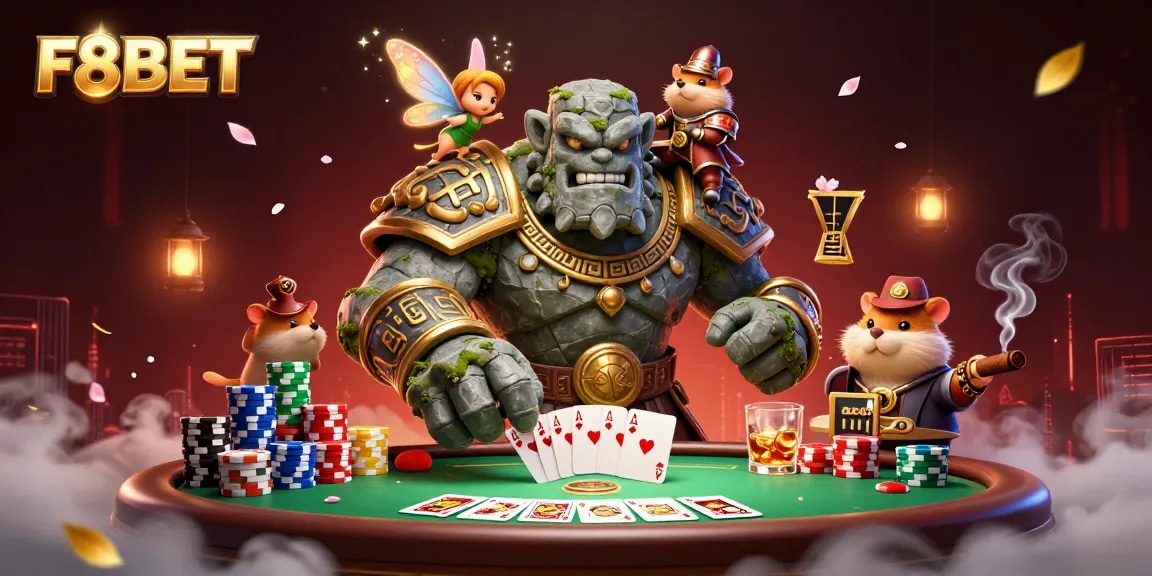 Experience F8BET's captivating world of 3D gaming with magical characters and dazzling poker elements.