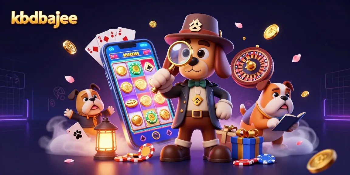 Engage in exciting gaming action at kbdbajee, featuring golden poker chips and vibrant slot games.