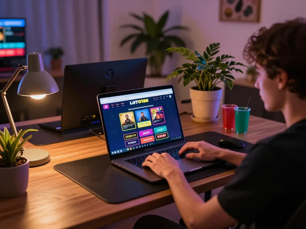 LOTO188 player engaging with online casino interface showcasing strategic gameplay at home