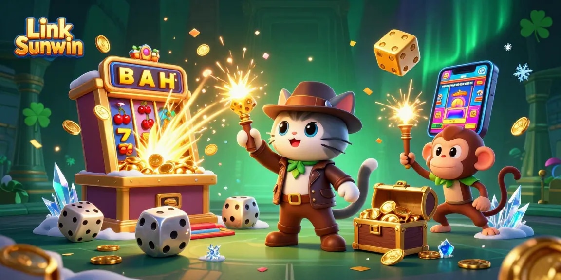 Engage with Link Sunwin's thrilling casino offerings in a vibrant, action-packed scene.