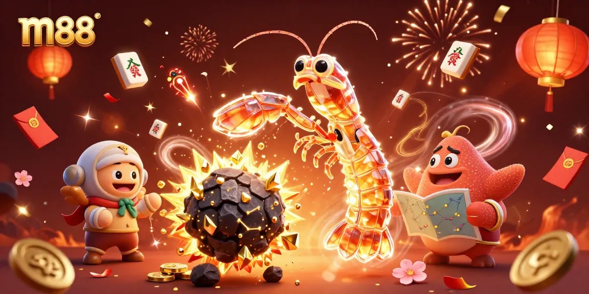 m88 players enjoying a dynamic game with vibrant casino elements and celebrations in a colorful scene