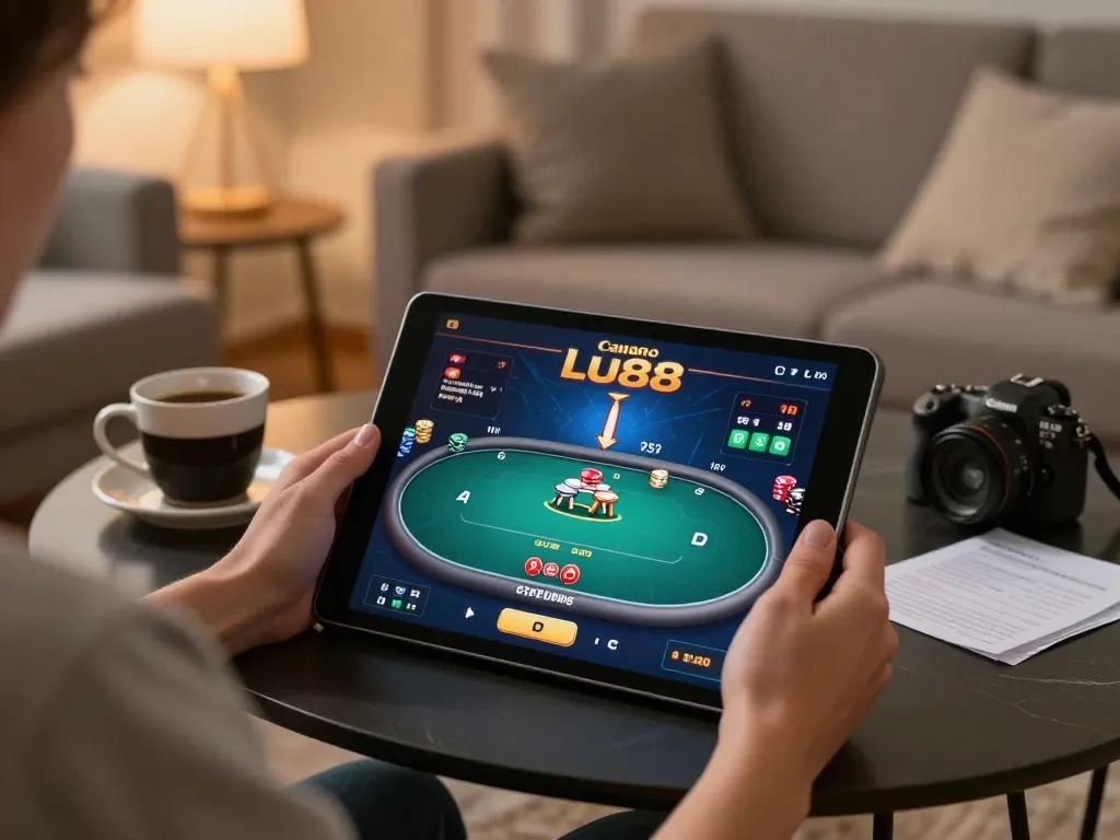 Engaging online poker game interface on Lu88, showcasing strategic gameplay in a cozy atmosphere.