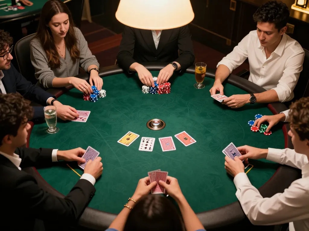Players engaged at a poker table displaying strategic gameplay in the game bài đổi thưởng.