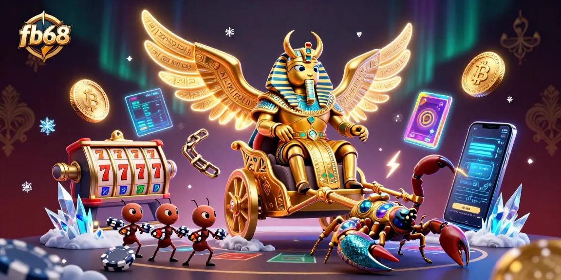 Experience the vibrant fb68 casino adventure with a 3D beetle and dazzling games elements.