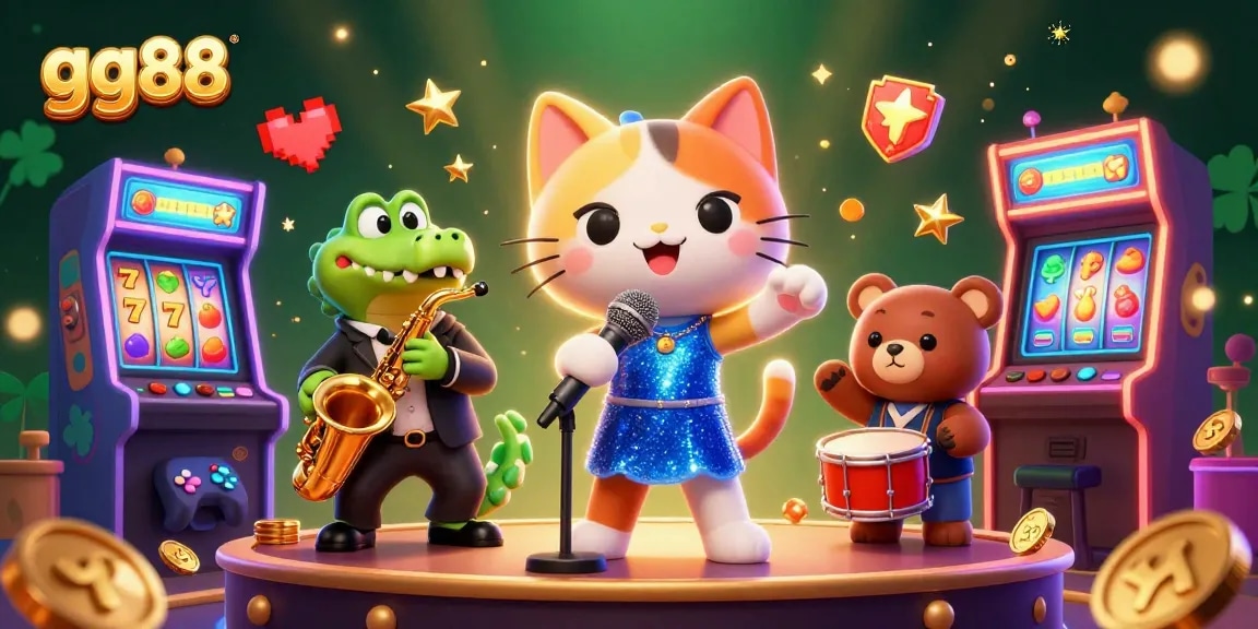 Experience excitement at gg88 with a jazzy live casino scene featuring colorful game elements.