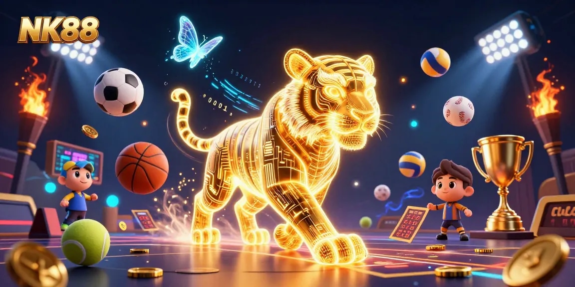 Engage with thrilling NK88 online gaming experiences, featuring vibrant casino graphics and animated action.