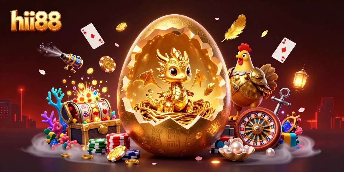Experience thrilling gaming with hii88, featuring a golden dragon and poker chips in a vibrant casino scene.
