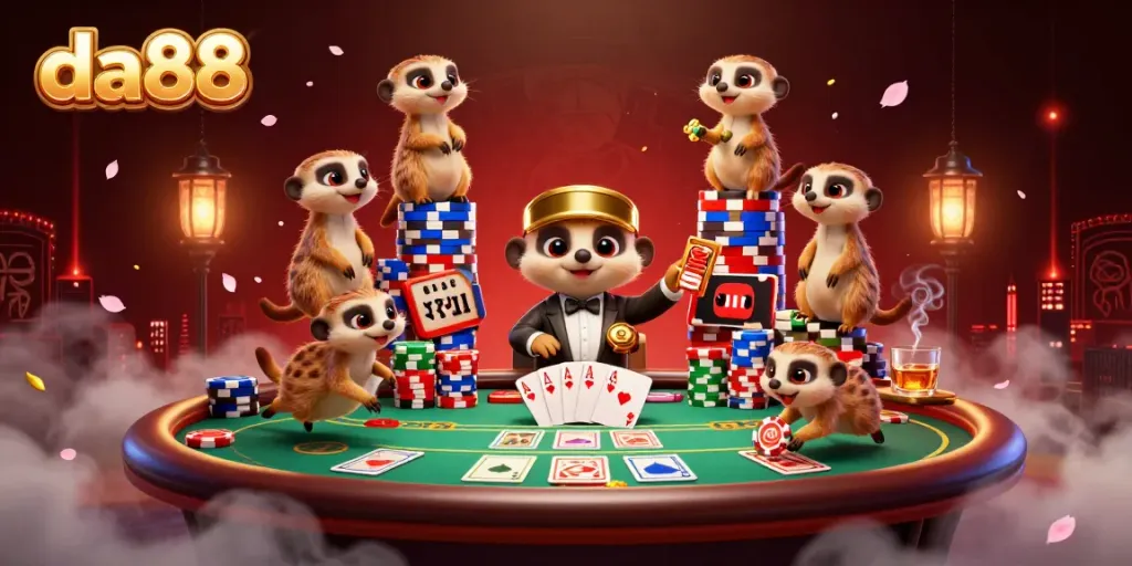 Experience thrilling gaming action at da88 with cheeky meerkats orchestrating an exciting casino atmosphere.