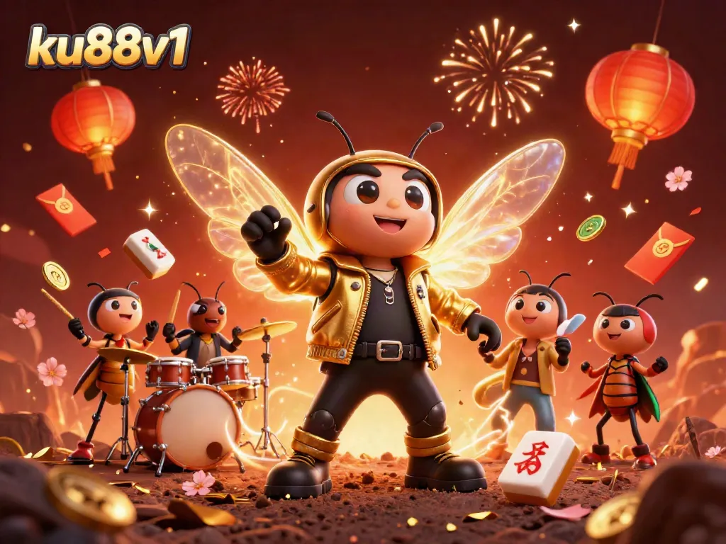 Experience thrilling jackpots with ku88v1 featuring a vibrant rock star theme and casino elements.