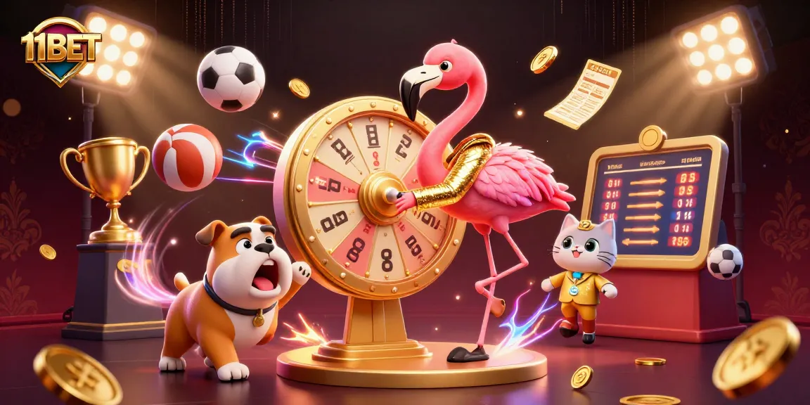 Participate in thrilling gaming at 11BET with a vibrant scene of exciting casino characters and dynamic sports elements.