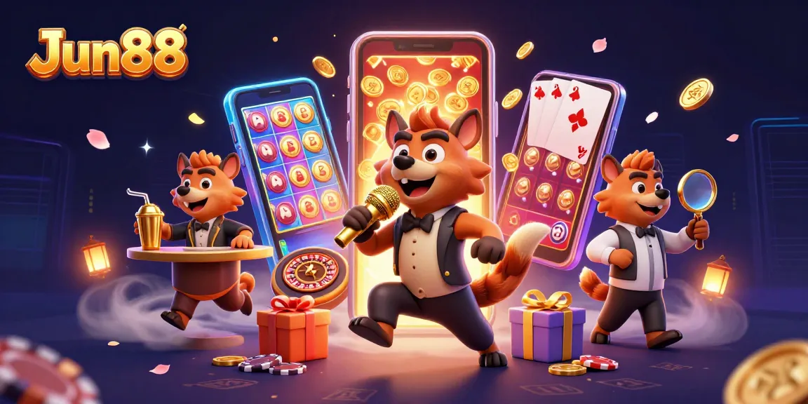 Engaging Jun88 casino scene showcasing lively hyenas in a vibrant entertainment club.