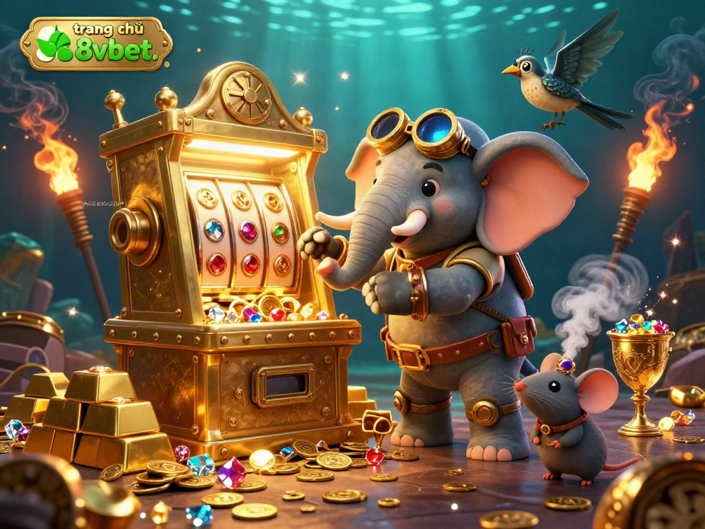 Experience the vibrant world of trang chủ 88vbet with a steampunk elephant and golden treasures in this casino illustration.