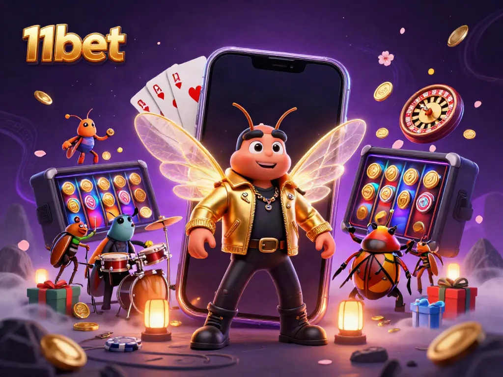 Experience the excitement of winning with 11bet's vibrant gaming scene featuring playful characters and slot games.