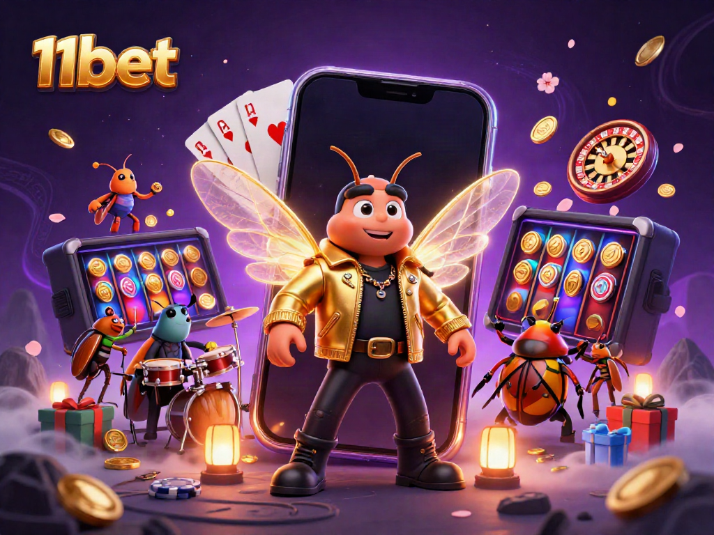 Experience the excitement of winning with 11bet's vibrant gaming scene featuring playful characters and slot games.