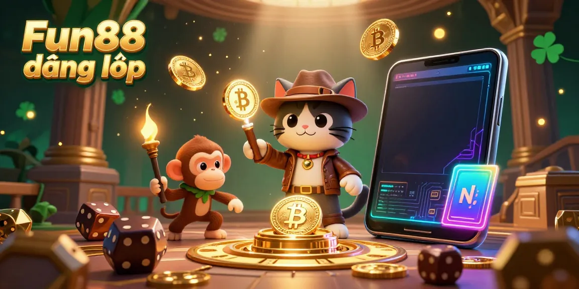 Engage with the thrilling Fun88 đăng nhập as a cartoon archaeologist cat uncovers casino treasures.