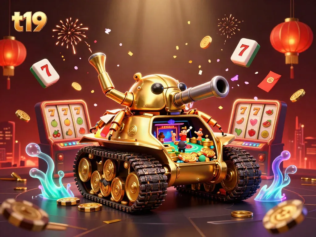 Experience immersive gaming at t19 with a dynamic mini casino within a golden beetle tank.