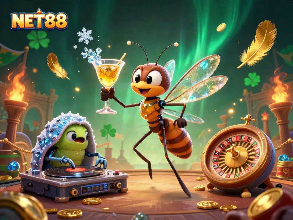 Spin to win with NET88's vibrant casino mascot and thrilling gaming atmosphere.
