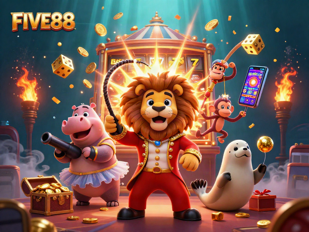 Experience thrilling wins at FIVE88 with vibrant slots, lively characters, and jackpots galore.