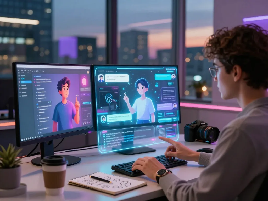 Engaging with crushon ai's innovative AI character chat interface in a modern workspace.