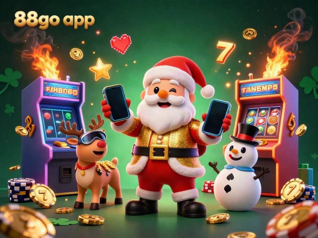 Experience the thrill of the 88go app with Santa and friends enjoying slots in a vibrant casino.