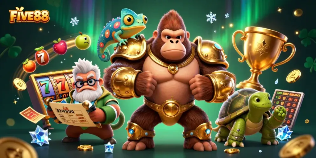Play thrilling slots at FIVE88 with powerful characters and dynamic casino elements.