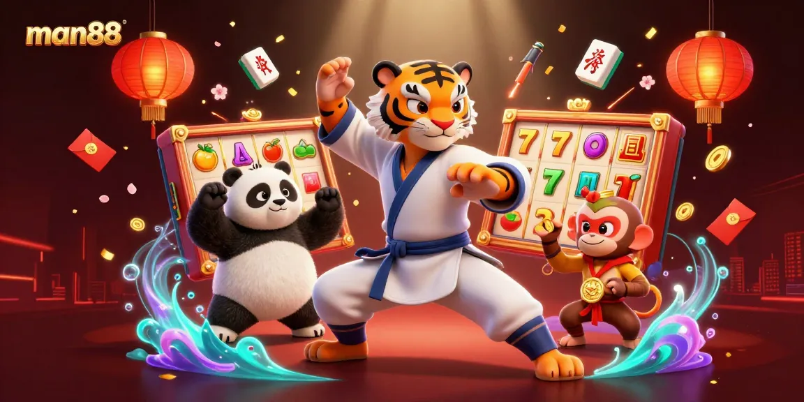 Engage with man88's thrilling slot games featuring vibrant symbols, jackpots, and cartoon characters.